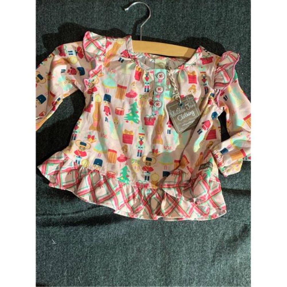 Matilda Jane Clothing Nutcracker Christmas Tree Ruffle Sleeve Shirt Girls Size 2